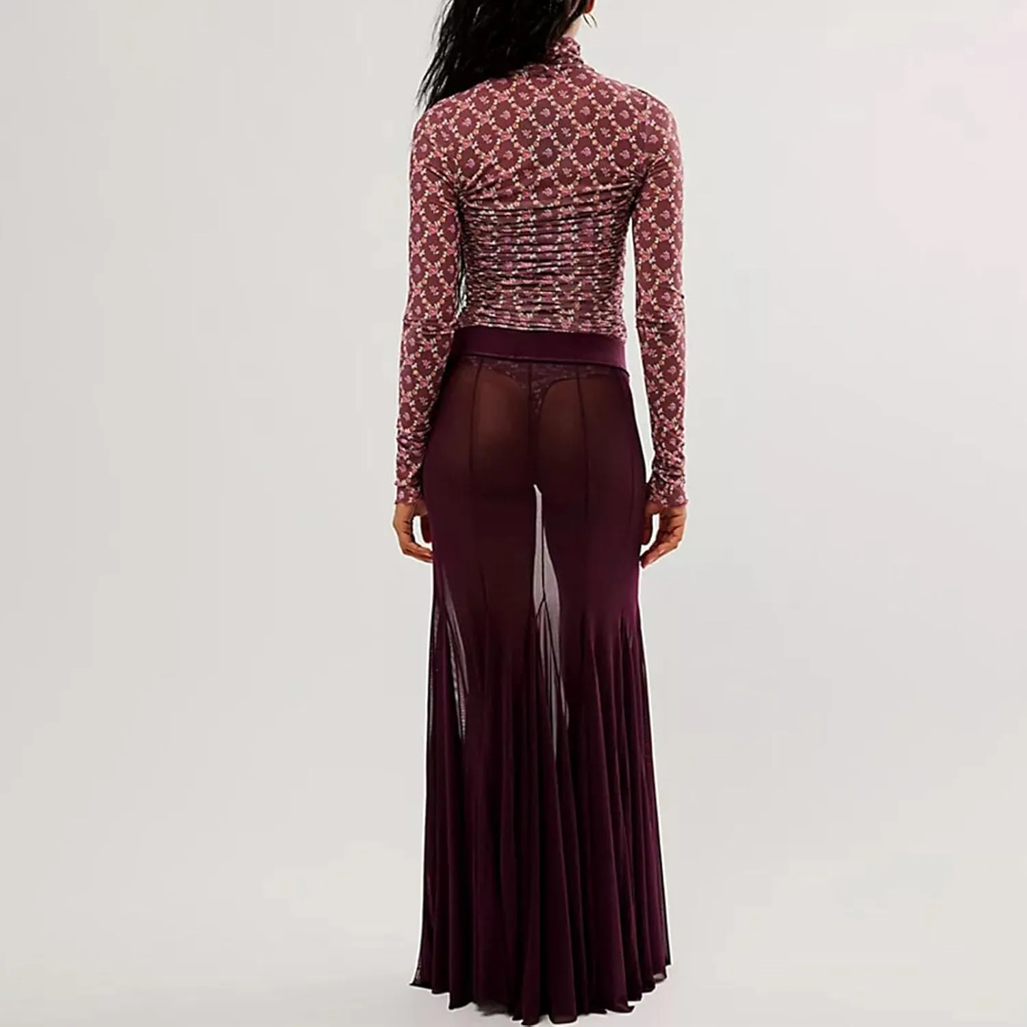 Women's Sheer Mesh Tulle Skirts High Waisted Long Maxi Summer Swimsuit Cover Up See Through Beach Flowy Skirt