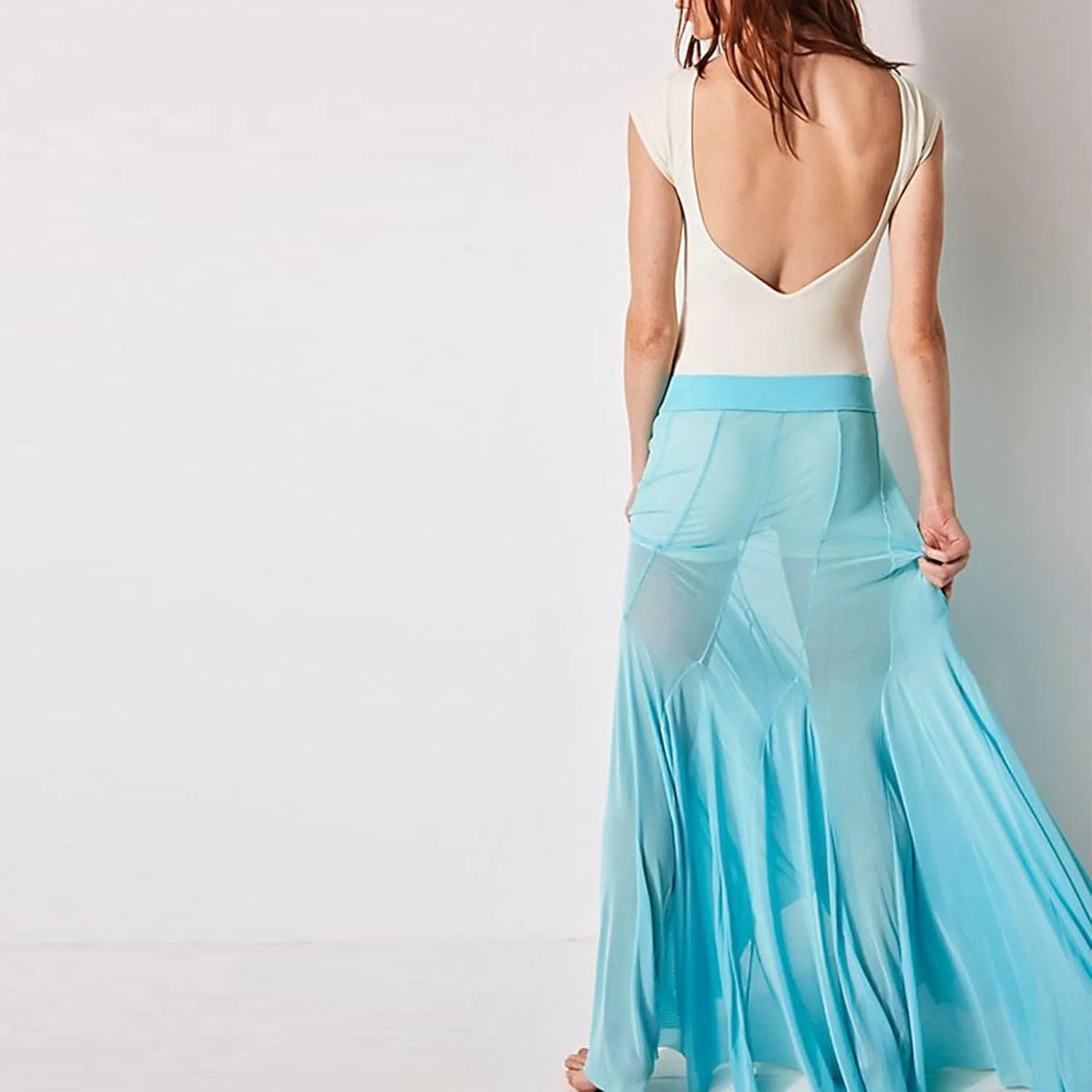 Women's Sheer Mesh Tulle Skirts High Waisted Long Maxi Summer Swimsuit Cover Up See Through Beach Flowy Skirt