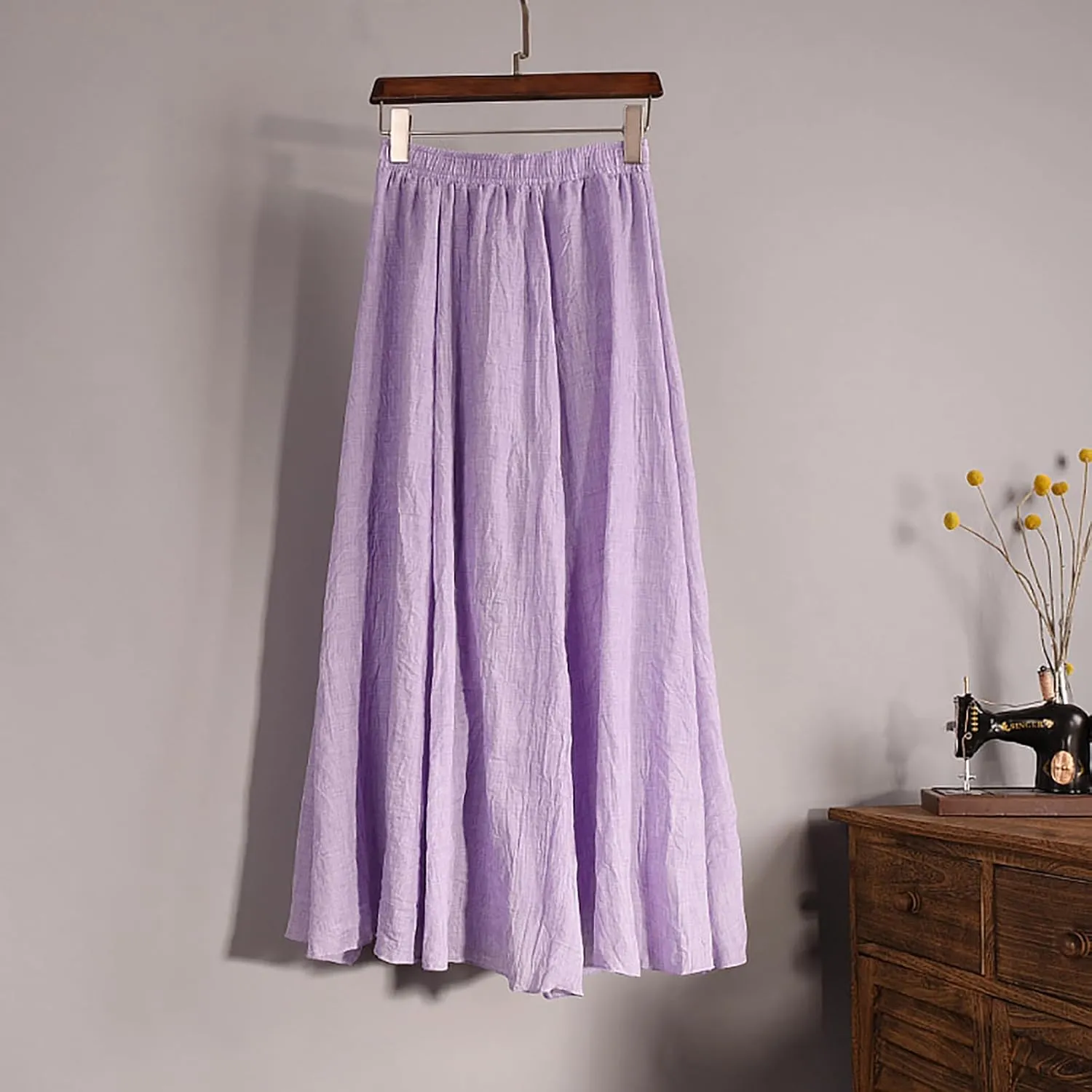 Womens Skirts Fall Casual Boho Flowy Swing Midi Skirt High Waist Elastic Elegant a Line Skirt Classic Tulle Skirt