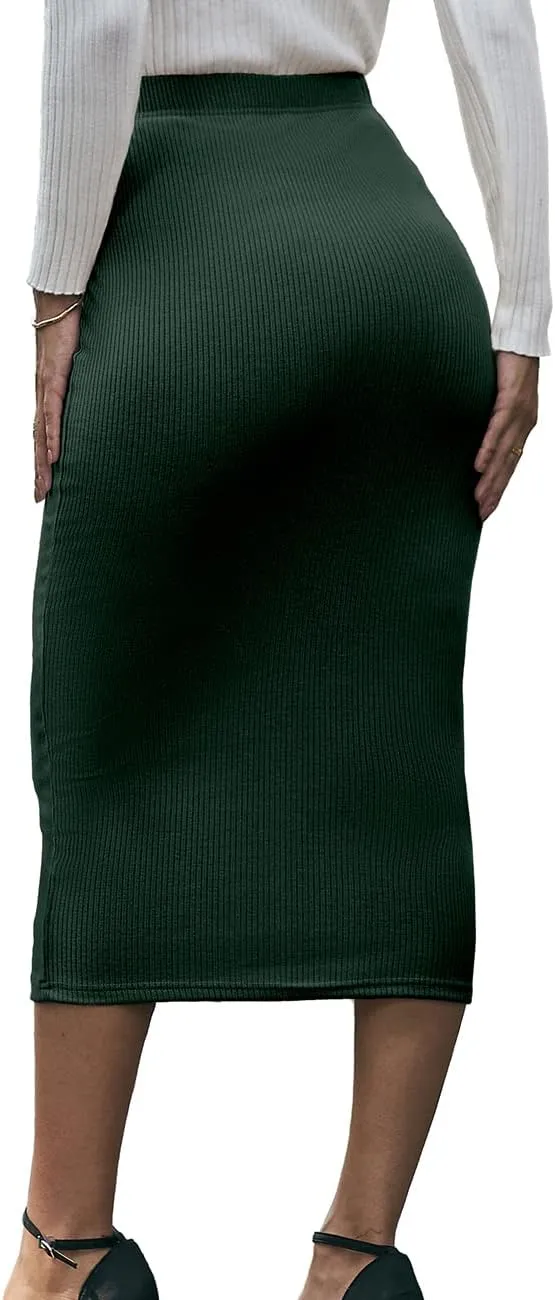 Women's Skirts High Waist Elastic Ribbed Knit Bodycon Maxi Long Pencil Skirt
