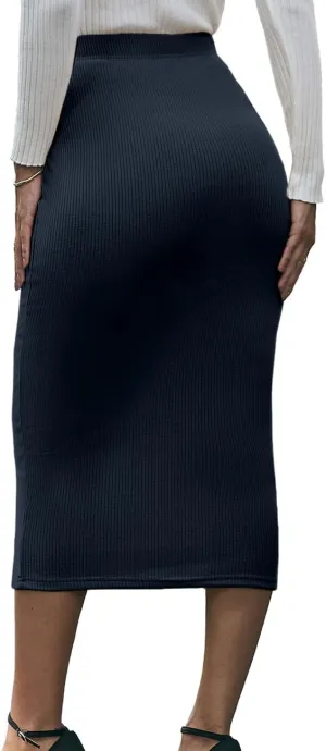 Women's Skirts High Waist Elastic Ribbed Knit Bodycon Maxi Long Pencil Skirt