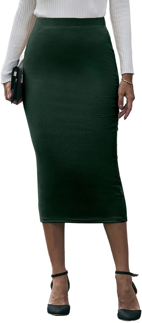 Women's Skirts High Waist Elastic Ribbed Knit Bodycon Maxi Long Pencil Skirt