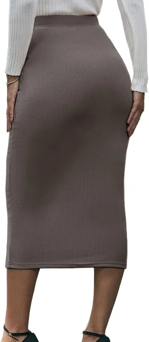 Women's Skirts High Waist Elastic Ribbed Knit Bodycon Maxi Long Pencil Skirt