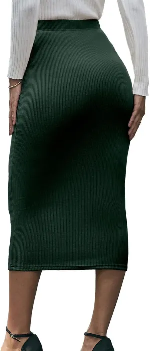 Women's Skirts High Waist Elastic Ribbed Knit Bodycon Maxi Long Pencil Skirt