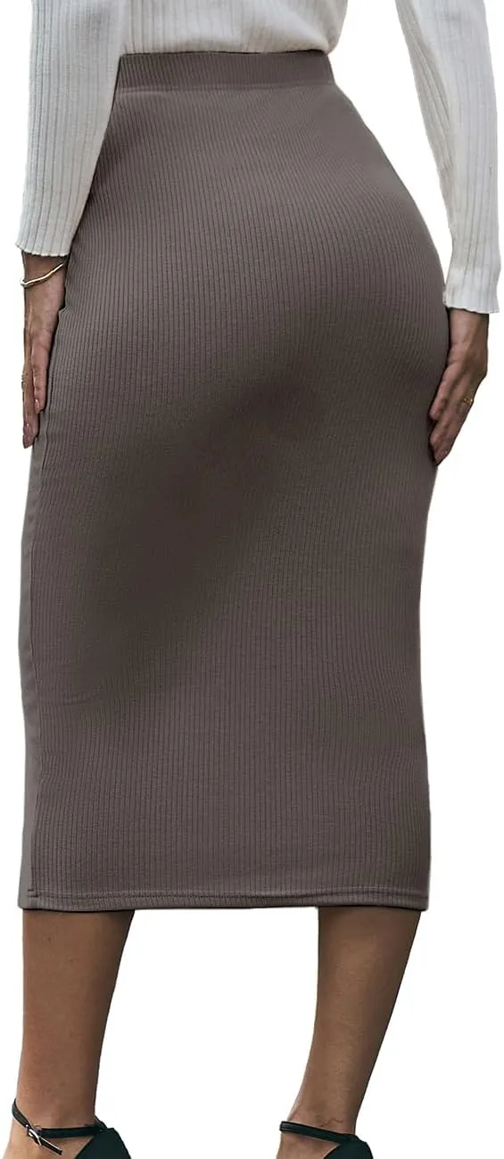 Women's Skirts High Waist Elastic Ribbed Knit Bodycon Maxi Long Pencil Skirt