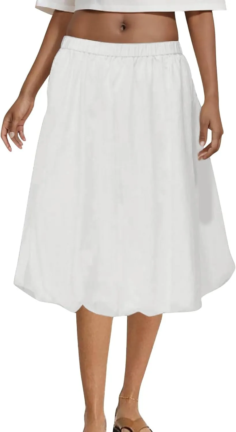 Womens Skirts Midi Length Solid Color Classic Skirt Casual Flowy Pure Boho Beach Flared Hem Skirt 2025 Fashion