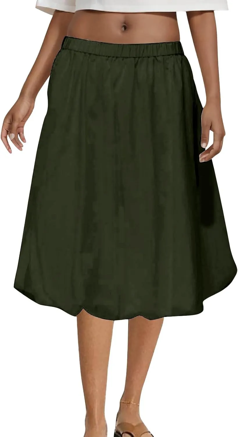 Womens Skirts Midi Length Solid Color Classic Skirt Casual Flowy Pure Boho Beach Flared Hem Skirt 2025 Fashion