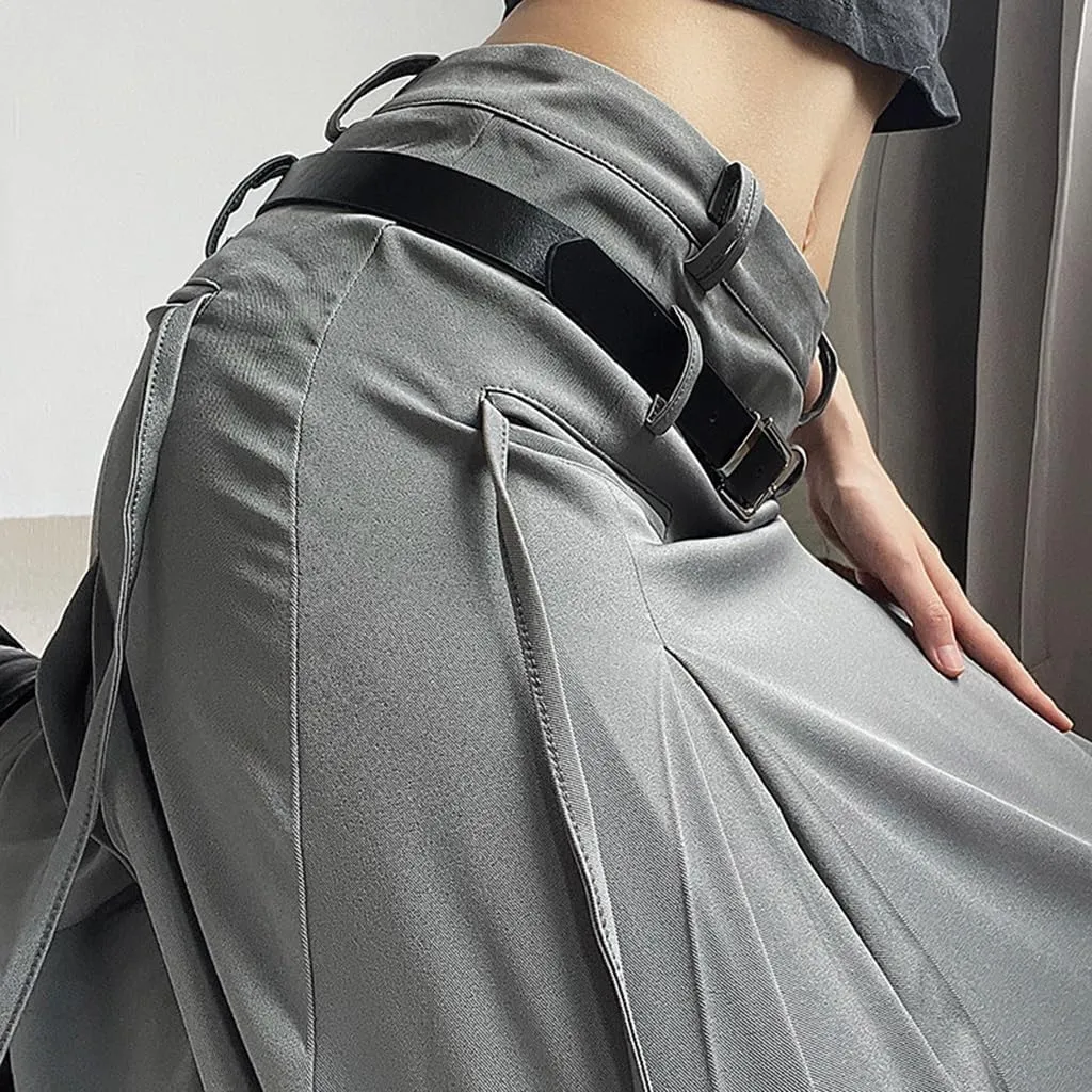 Women's Solid Flared Lightweight Classic Midi Skirt Casual Elegant Mid Long a Line Skirts with Belt