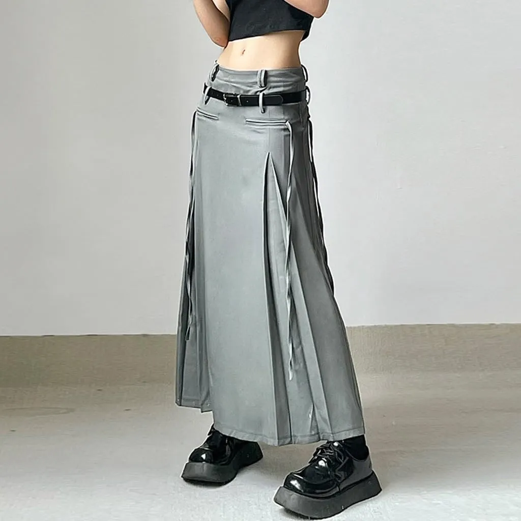Women's Solid Flared Lightweight Classic Midi Skirt Casual Elegant Mid Long a Line Skirts with Belt
