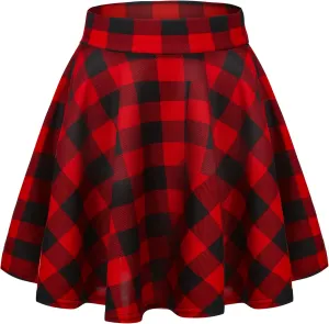Women's Stretchy Waist Pleated Mini Skater Skirt Casual Flared Outfit Skirts for Women