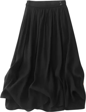 Women's Summer Cotton Linen Casual Midi Skirt, Solid Color Pleated Comfy Breathable Trendy Skirts Vacation Clothes