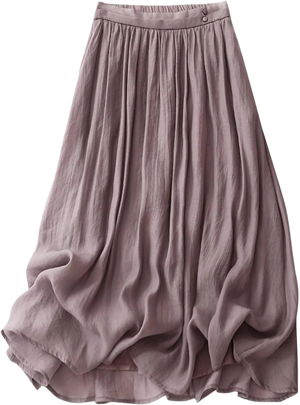 Women's Summer Cotton Linen Casual Midi Skirt, Solid Color Pleated Comfy Breathable Trendy Skirts Vacation Clothes