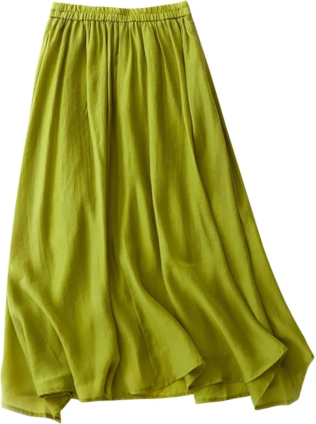Women's Summer Cotton Linen Casual Midi Skirt, Solid Color Pleated Comfy Breathable Trendy Skirts Vacation Clothes