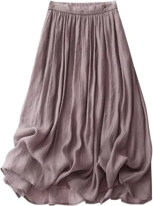 Women's Summer Cotton Linen Casual Midi Skirt, Solid Color Pleated Comfy Breathable Trendy Skirts Vacation Clothes