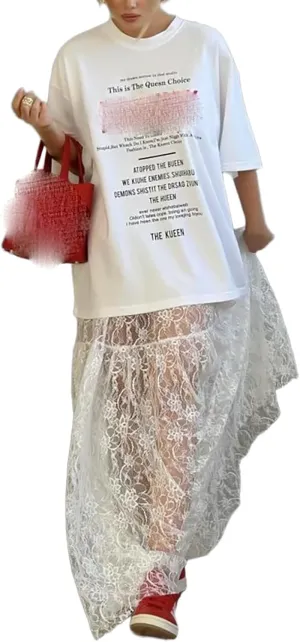 Women's Vintage Floral Lace Maxi Skirt Sheer Mesh See Through Cover up Long Skirts