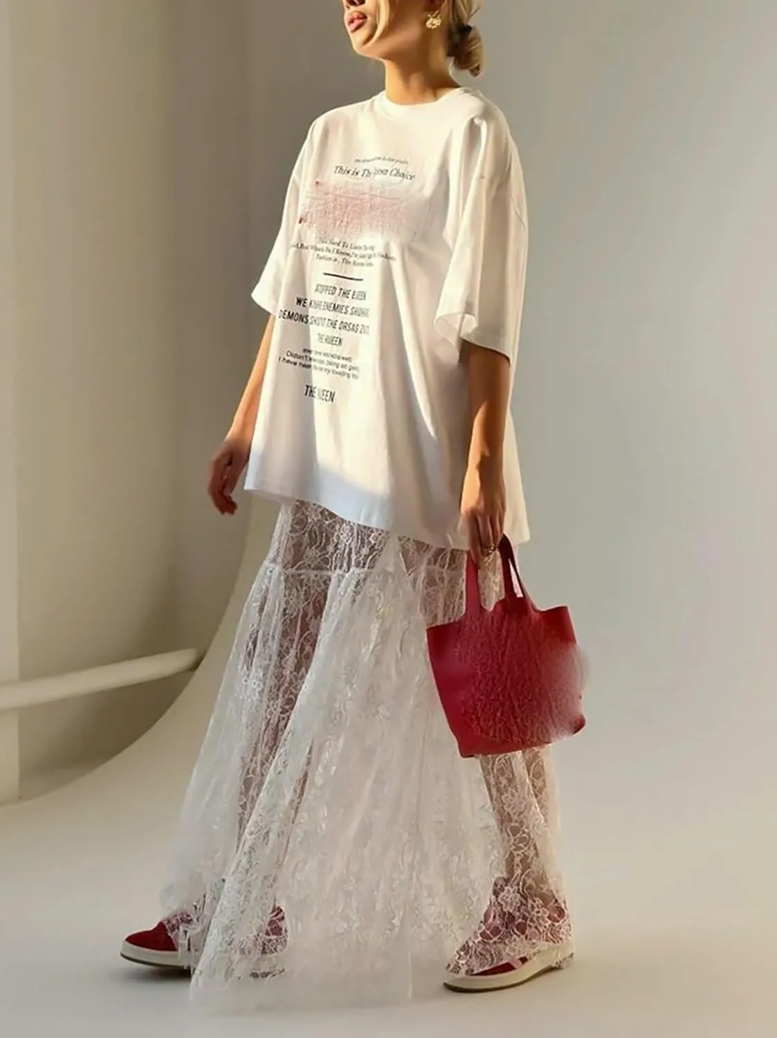 Women's Vintage Floral Lace Maxi Skirt Sheer Mesh See Through Cover up Long Skirts