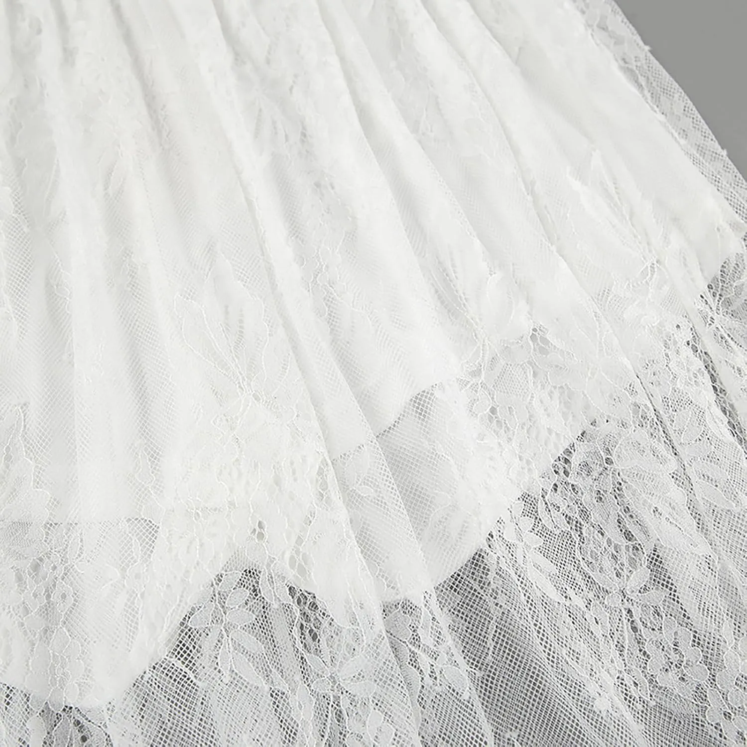 Women's Vintage Floral Lace Maxi Skirt Sheer Mesh See Through Cover up Long Skirts