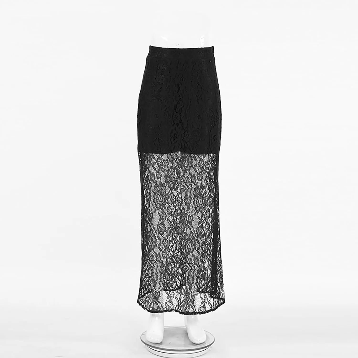 Women's Vintage Floral Lace Maxi Skirt Sheer Mesh See Through Cover up Long Skirts