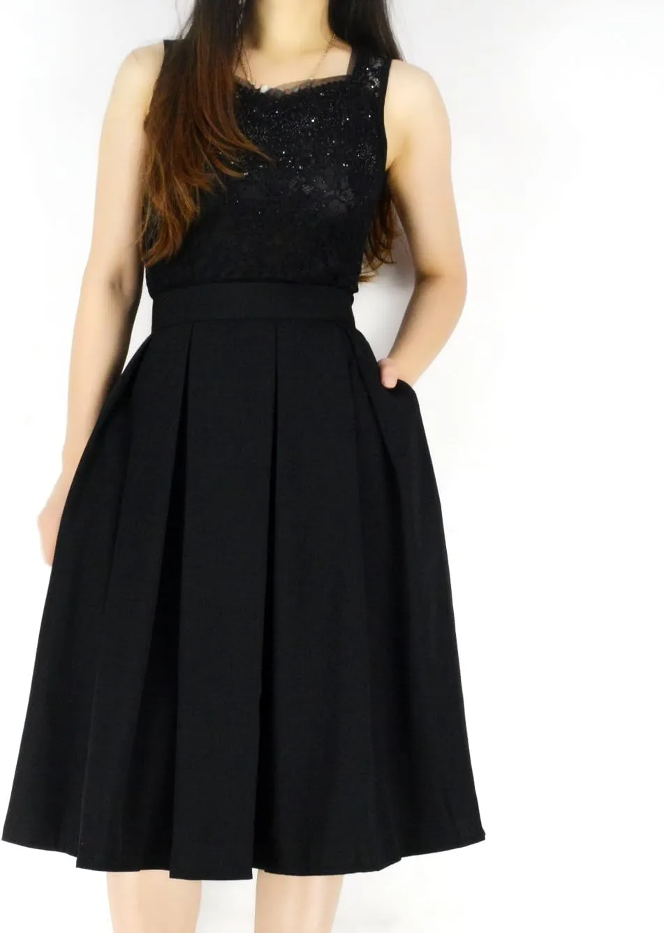 Women's Vintage Pleated Midi Skirts - A-Line High Waist Swing Flared Skirts
