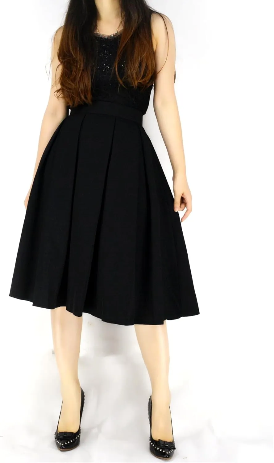 Women's Vintage Pleated Midi Skirts - A-Line High Waist Swing Flared Skirts