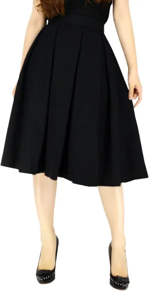 Women's Vintage Pleated Midi Skirts - A-Line High Waist Swing Flared Skirts