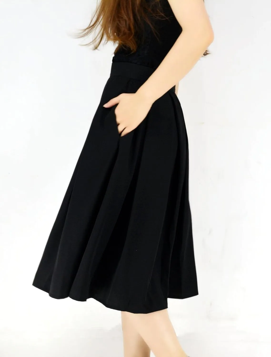 Women's Vintage Pleated Midi Skirts - A-Line High Waist Swing Flared Skirts