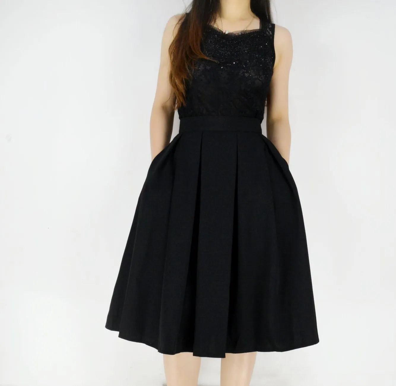 Women's Vintage Pleated Midi Skirts - A-Line High Waist Swing Flared Skirts