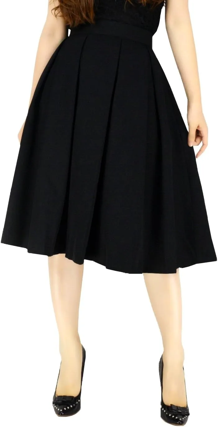Women's Vintage Pleated Midi Skirts - A-Line High Waist Swing Flared Skirts